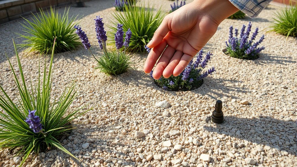 gravel covered drip irrigation setup